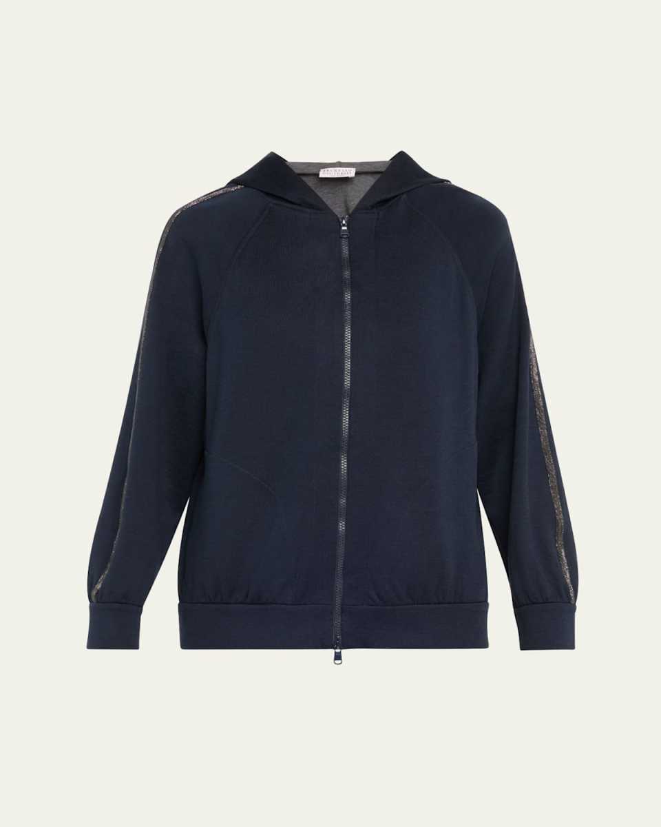 Monili-Trim Cotton-Silk Zip Hoodi